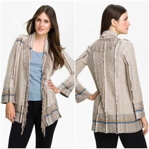 Nic + Zoe Fringed Shawl Collar Cardigan